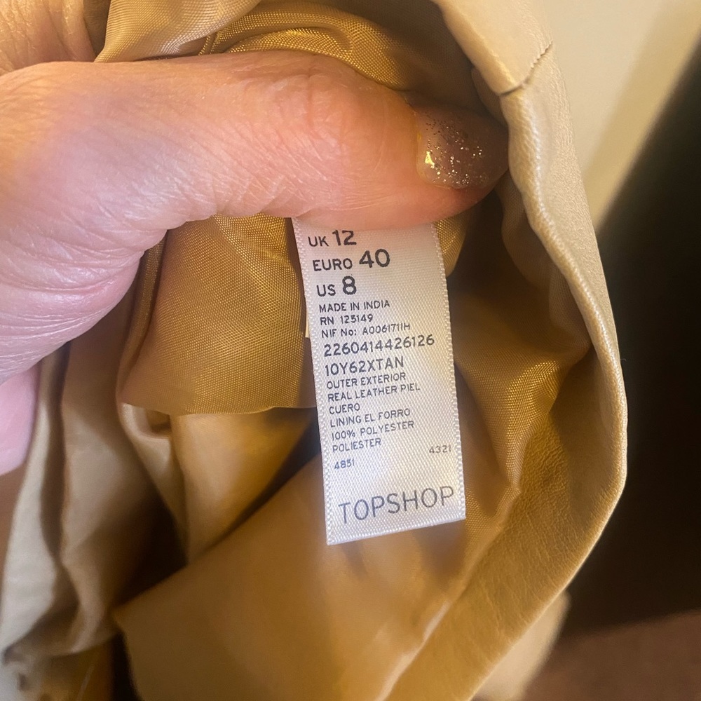 Topshop Tan Genuine Leather Shift Dress Beige Size 8 - Picture 8 of 8